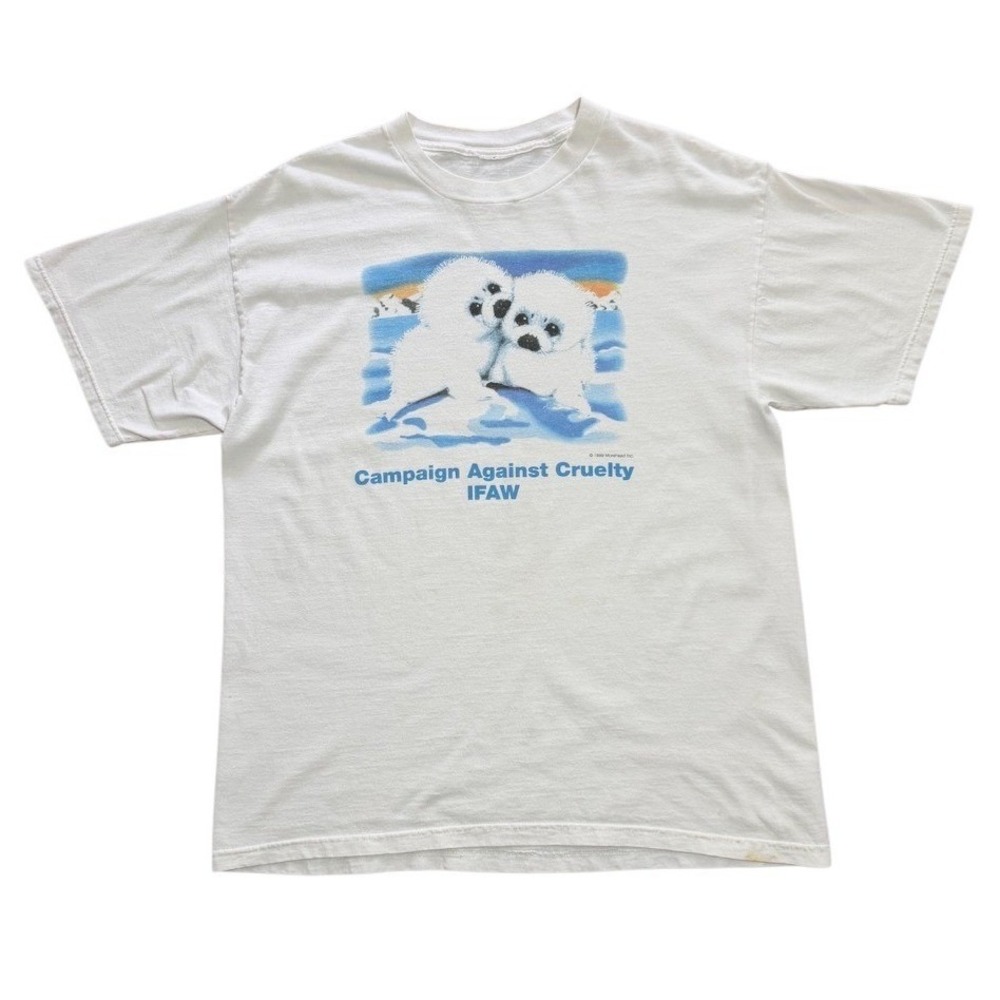Vintage 90s IFAW Campaign Against Cruelty Seal Pups Cute Nature Graphic T-shirt